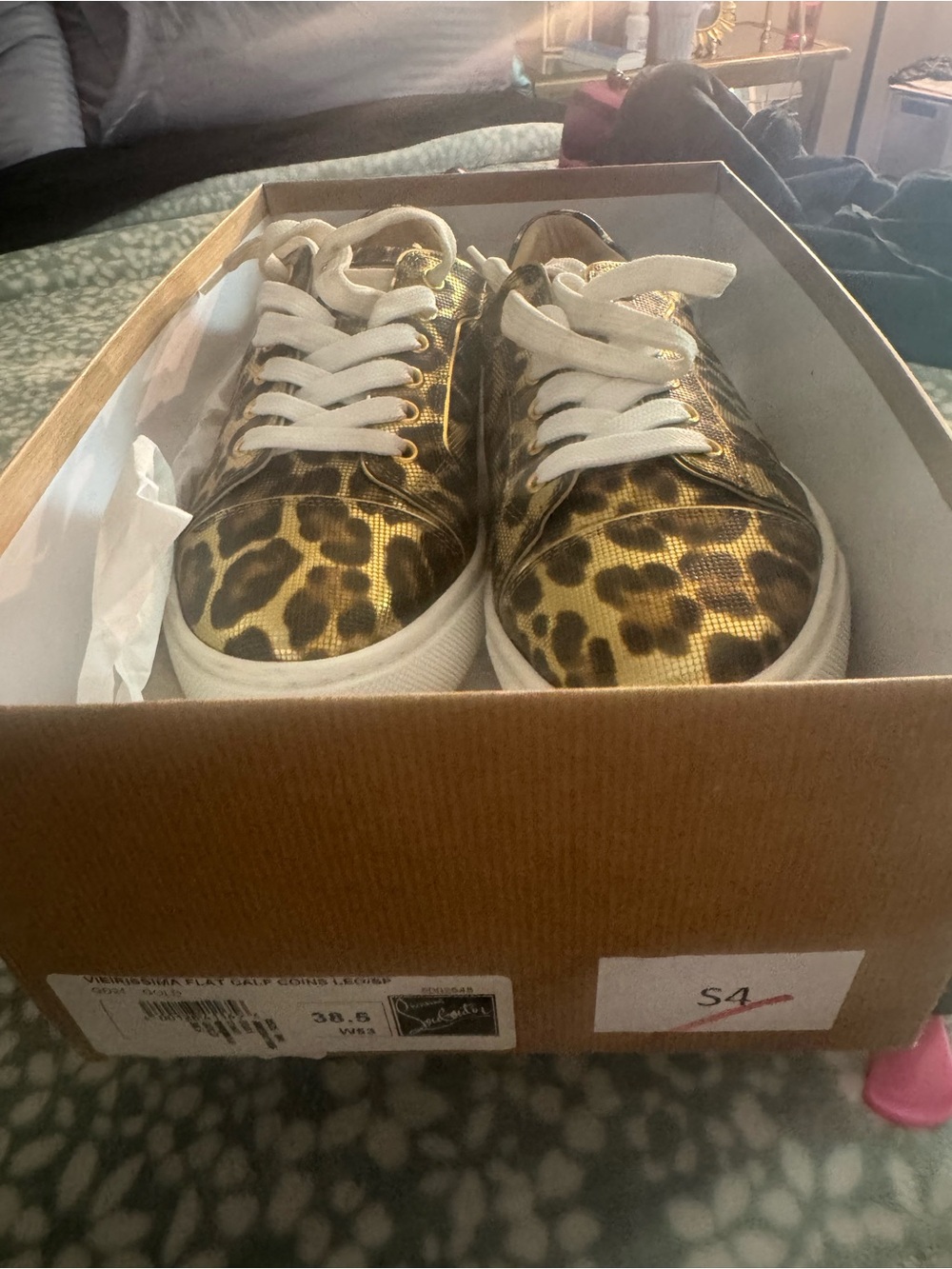 Christian Louboutin Women Leopard Metallic Lace-Up Sneakers - Gold/Brown